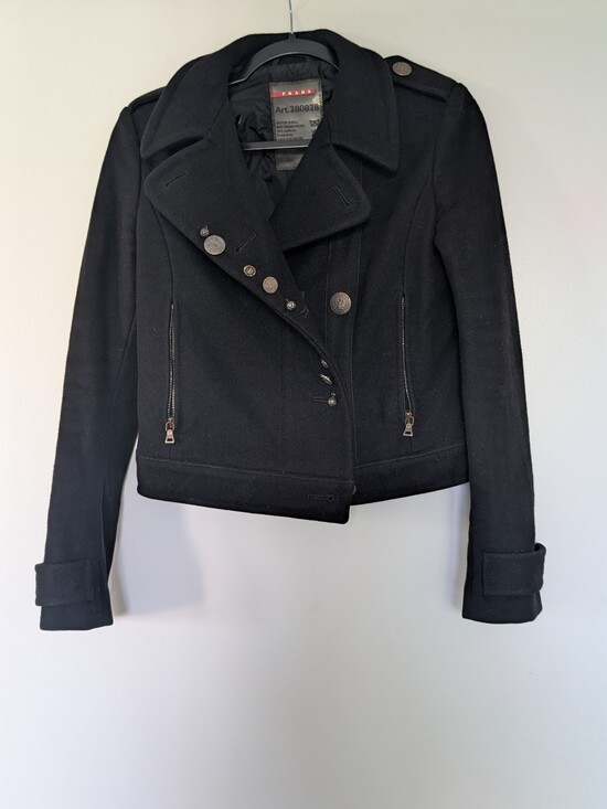 Prada Jackets & Blazers - PRADA Milano Black Wool Alpaca Cropped Moto Military Jacket Art 280828 Tg 38 US